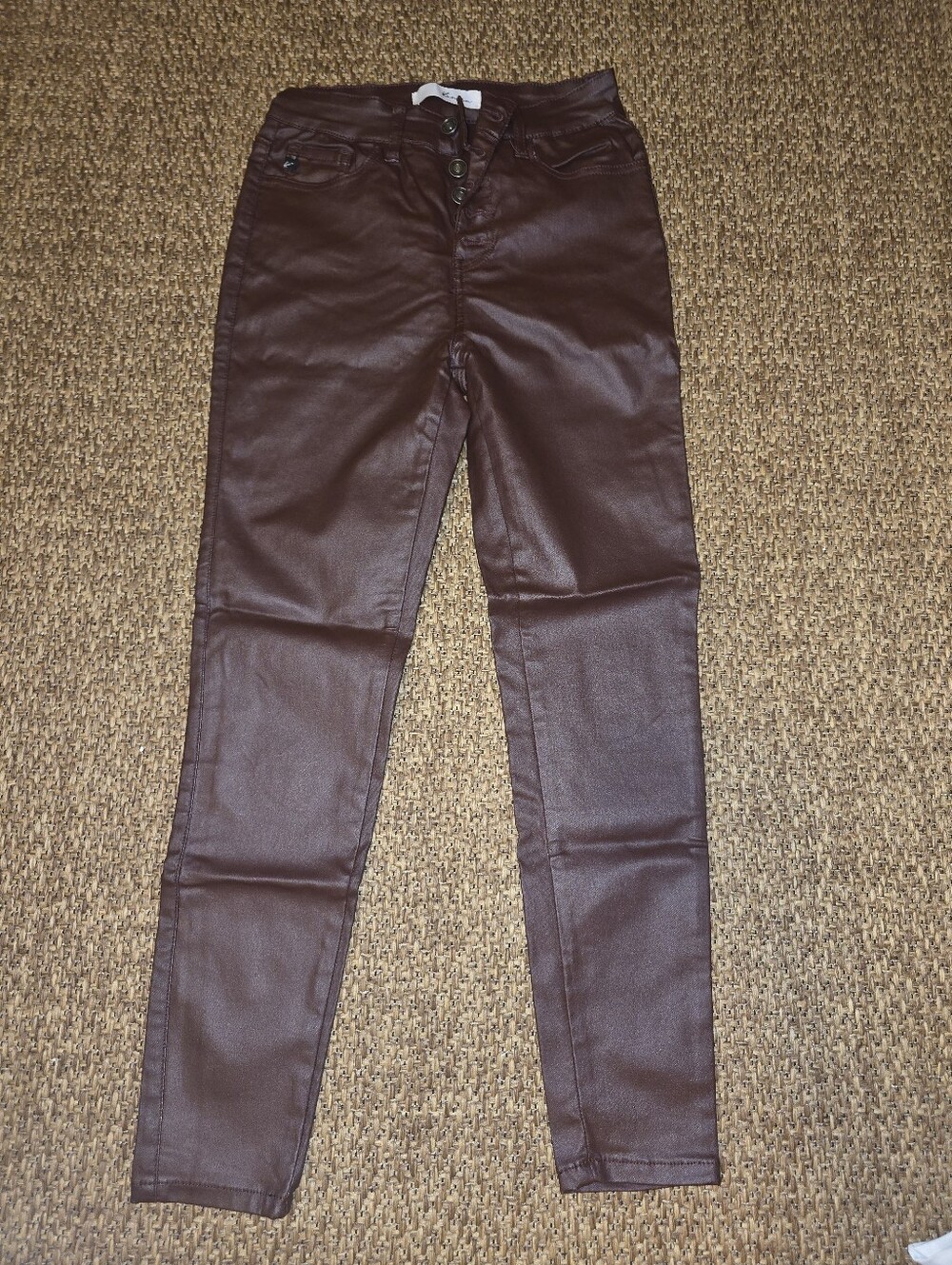 KanCan Skinny Coated Jeans in Dark Burgundy